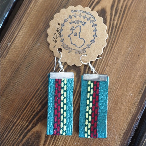 Teal Loop Earrings - Handmade in Rwanda - Picture 2 of 2